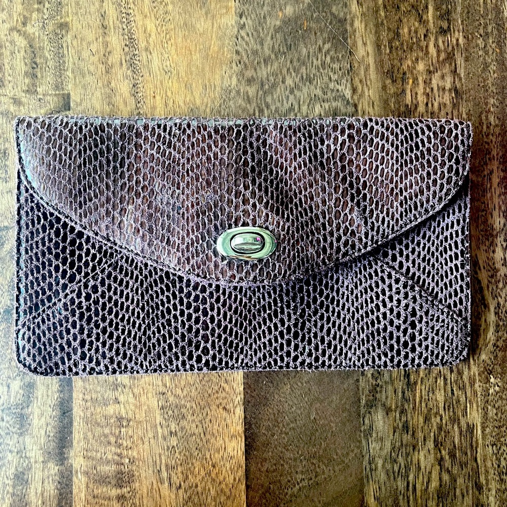 Sorial New York luxury burgundy snake print clutch bag